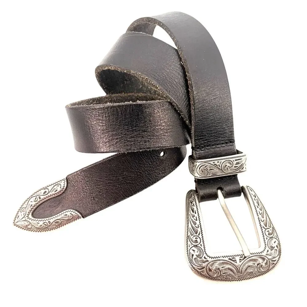 Urban Outfitters Leather Westerm Bels Sz S Silver Engraved Buckle Festival Boho